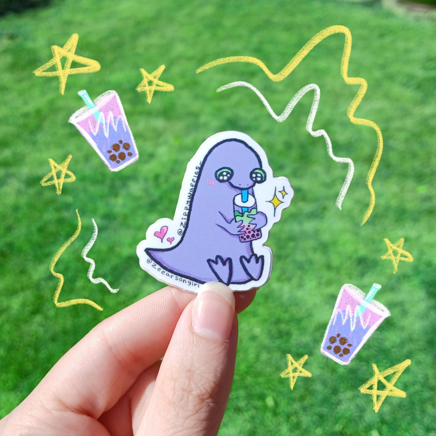 Vinyl Dinosaur Boba Tea Sticker