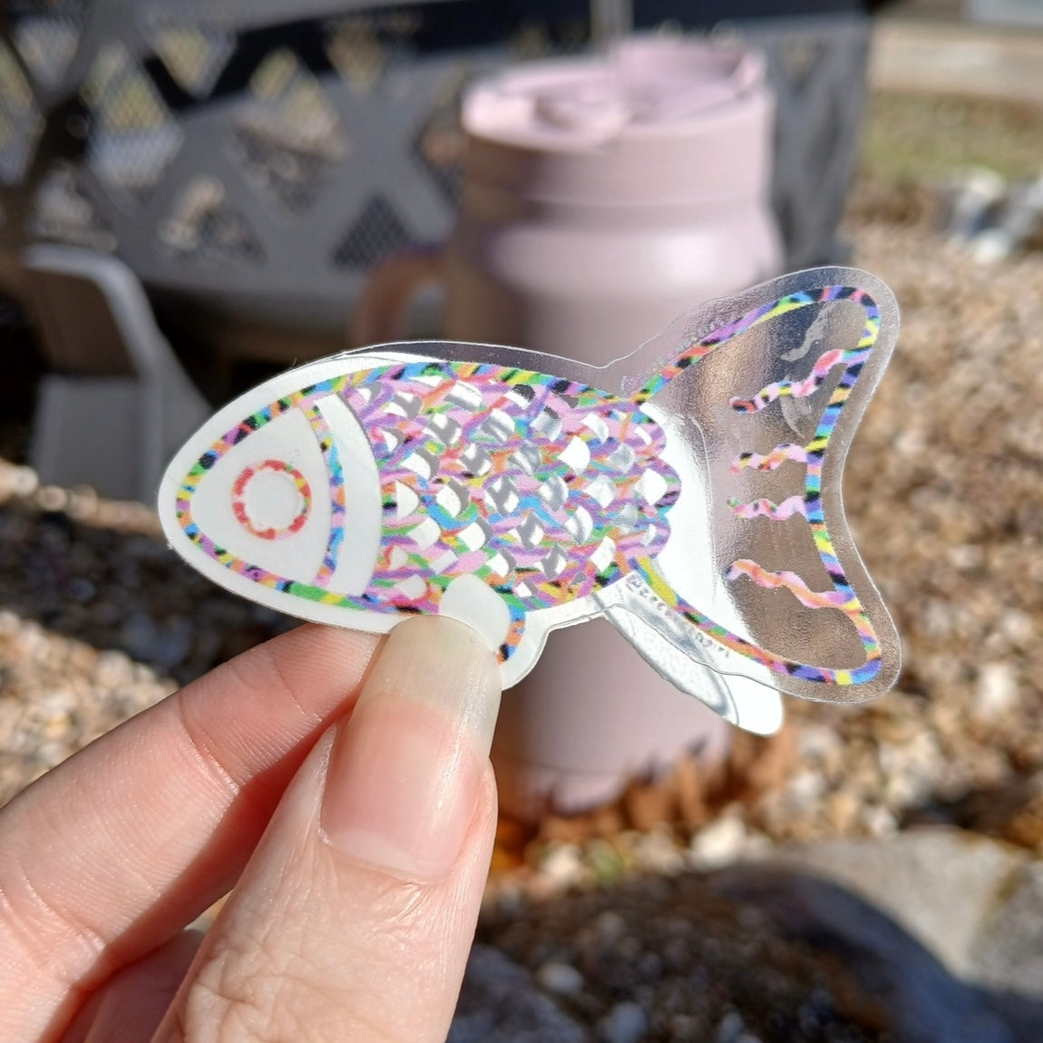 Clear Rainbow Vinyl Fish Sticker