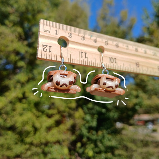 Frowny S’mores Kitty Clay Earrings